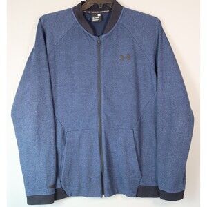 Under Armour Mens Double Knit Bomber Jacket Full Zipper Blue XL Fitted Athletic